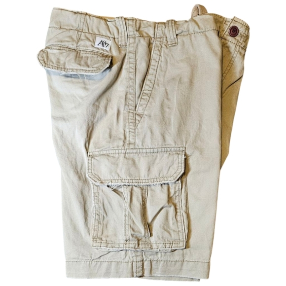 Aeropostale Mens Cargo Shorts 31” Y2K Beige Button Drawstring Distressed Baggy - Picture 3 of 10